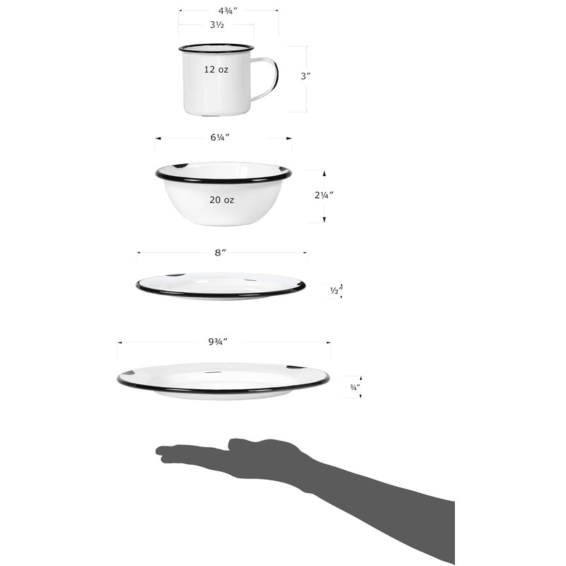 Red Co. 16-Piece Enamelware Metal Dinnerware Set for 4, Distressed