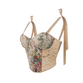 Women's Renaissance Corset Bra Vintage Floral Print Corset Vest Body Shaper Lace-up Bustier Full Breast Crop Top with Straps Steampunk Corset Push Up Medieval Bodice Camisole Tank Tops, light yellow