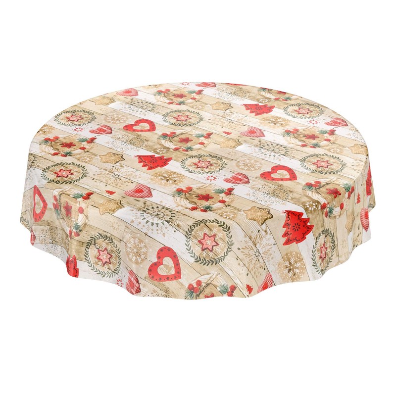 ANRO Christmas Tablecloth, Washable, Oilcloth, Red, Beige, 180 x 140