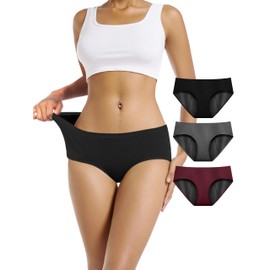 TIICHOO Period Pants Heavy Flow Incontinence Pants Women Soft Absorbent Maternity Knickers(XXL, Black/Burgundy/Charcoal Gray)