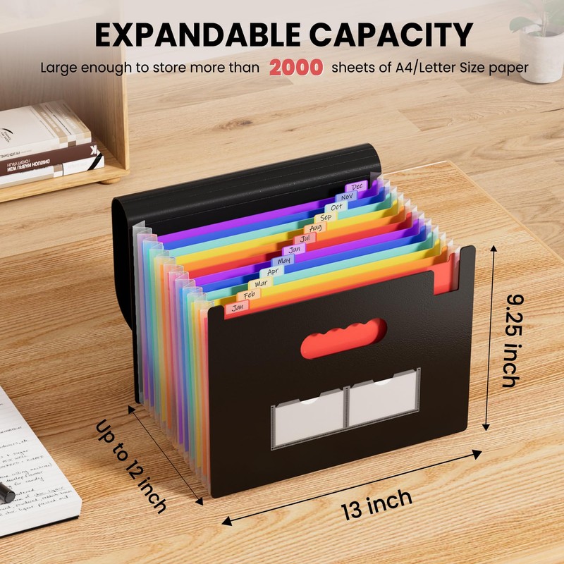 Sooez Accordion File Organizer, 13 Pockets Expanding File Folders, Portable