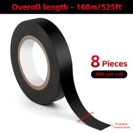 LOBVABA 8 Stück Isolierband，Isolierbander，Selbstklebendes Isolierband 16mm*20m，Elektro-Isolierban，PVC Elektriker Klebeband Schwarz zum Isolieren，Reparieren & Bündeln