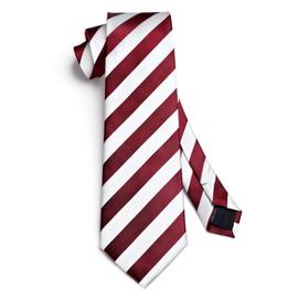 HISDERN Men's Tie Striped Wedding Tie & Pocket Square Set, red/white