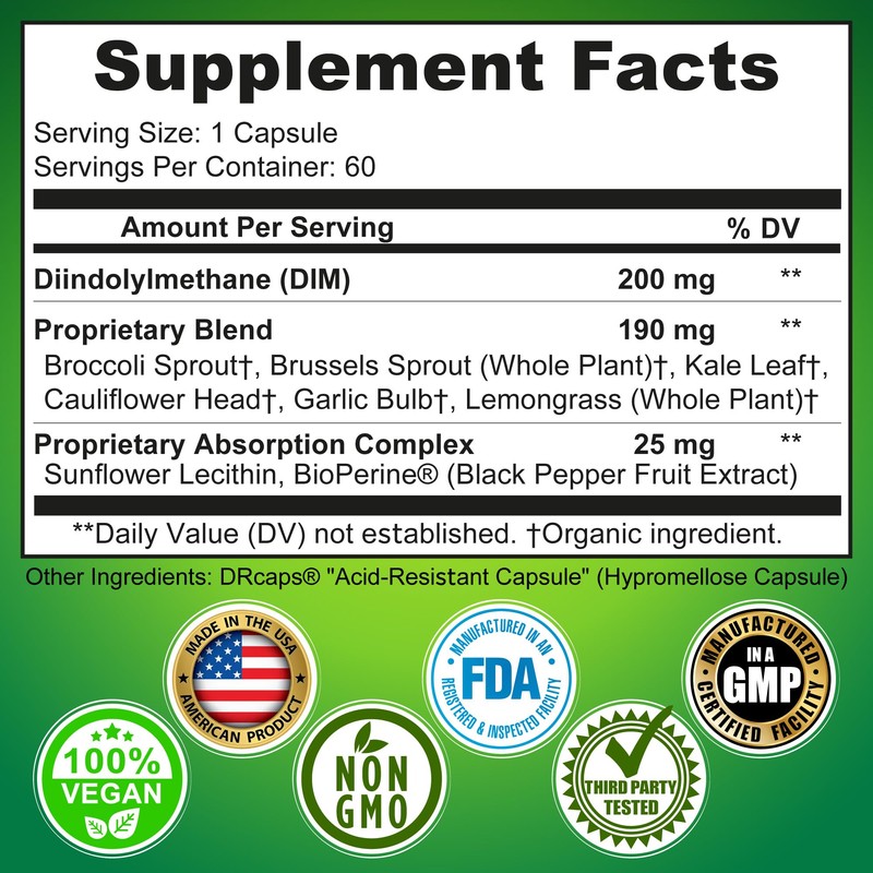 Optimal DIM 200mg Supplement for Women and Men - Made