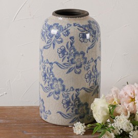 10" Floral Chinoiserie Ceramic Vases Rustic Blue and White Vase Retro Crackle Glaze Vintage Vases Farmhouse Decor Vase (Blue, 10.63”x6.1”)