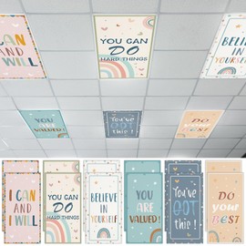 12 Pcs Fluorescent Light Covers with 120 Magnets Decorative for Classroom Ceiling Light 4 x 2 Feet Magnetic Light Covers Filter Easy Install for Office Home Drop Ceiling Supplies(Boho Inspirational)