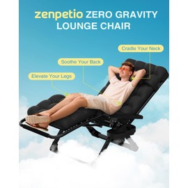 PNKKODW Zero Gravity Lounge Chair, Outdoor Recliner Chair w/Detachable Cushion Cup Holder and Pillow, Portable Folding Anti Gravity Reclining Chair for Outdoor Camping Patio Lawn Pool, Black