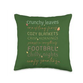 Cute Fall Bucket List Fall Things Autumn Outfits Cozy Blankets Crunchy Leaves Crackling Fires Football Fall Throw Pillow, 16x16, Multicolor