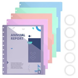 5 PCS Discbound Pocket Dividers, Plastic Dividers with Tabs and Pockets 8.5 X 11 Letter Size Binder Divider Paper Disc Notebook Discbound Pocket Folders Planner Supplies with 11 Disc for Office Home