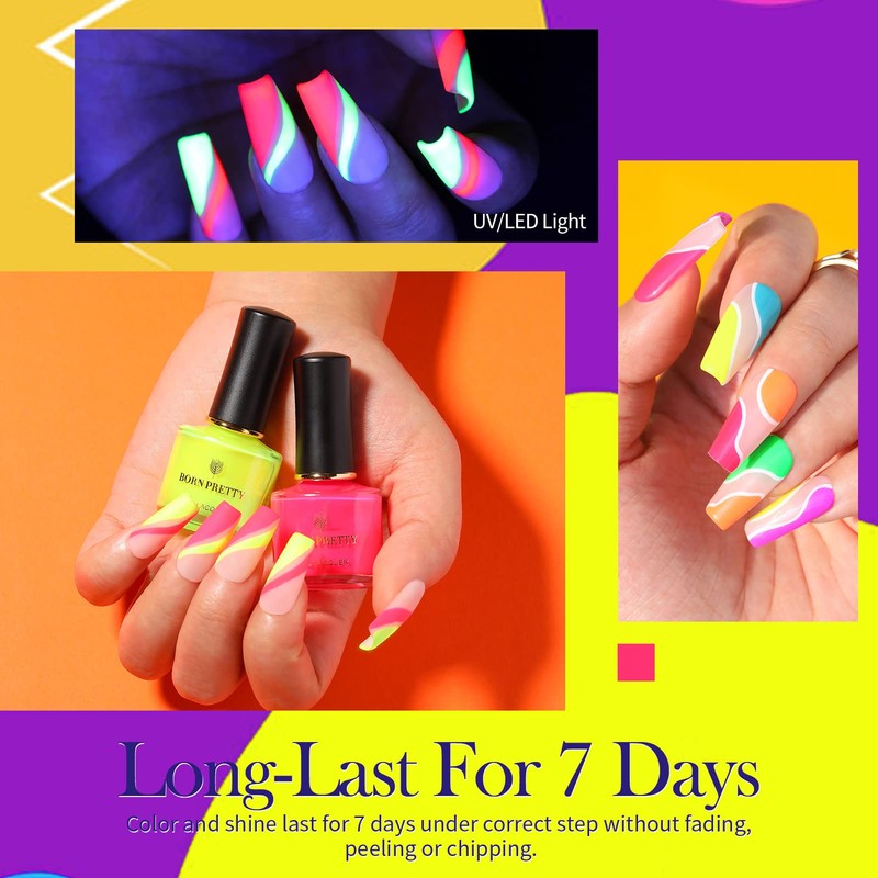 Born Pretty Neon Nail Polish Fluorescent Bright Nail Lacquer 6PCS
