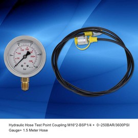 Hydraulic Pressure Gauge, M16 * 2-BSP1 / 4 0~250BAR / 3600PSI Pressure Gauge Kit Test Point Clutch Pressure Gauge Kit for Checking Hydraulic Pressure