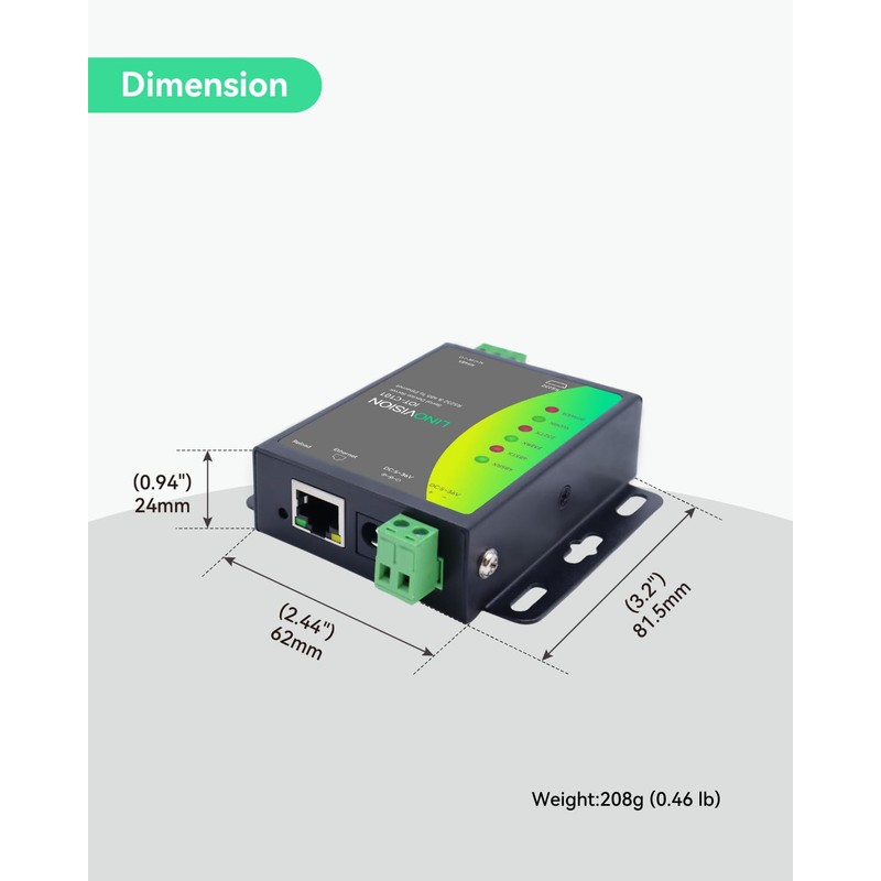 LINOVISION Dual Ports Serial Server, RS485 and RS232 to Ethernet