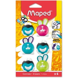 Maped Set of 6 Frog Rabbit Crocodile Rubbers - Eraser for Erasing Different Types of Ink and Pencils, Fun Eraser for Kids