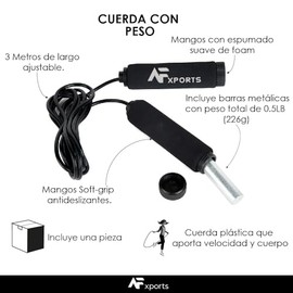 Cuerda para Saltar con Peso 0.5 lb (226 g) Ajustable 3 m | Cuerda de Velocidad para Cardio, Fitness, Boxeo y Cross Training | Mangos Antideslizantes c