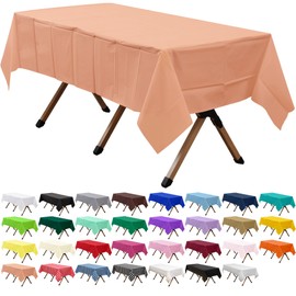 dinexlence 2 Pack Peach Premium Plastic Tablecloth Rectangle 54 x 108 Inches Reusable Rose Gold Peach Decorative Table Cover for Dining, Wedding, Party, Indoor and Outdoor use