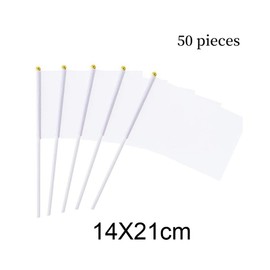 50 Pack Blank Flag DIY White Hand Waving Flags Banners Pennant Decoration for Game Parade Sport Events, Festival Party Handheld Flags with Plastic Stick 14 * 21cm with Gold Ball