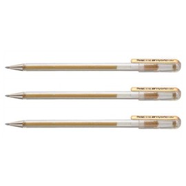 PENTEL Hybrid Roller K108 Metallic Gel Rollerball Pen - Gold (Pack of 3)
