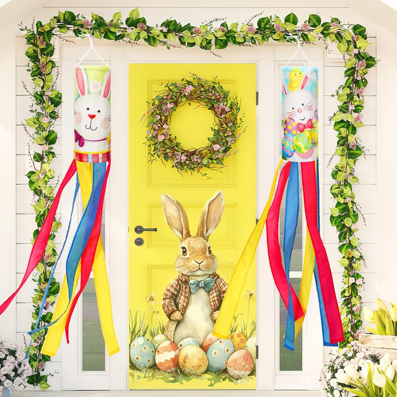 NOVWANG 2 Pcs Easter Windsock,40 Inch Bunny Easter Windsock Spring