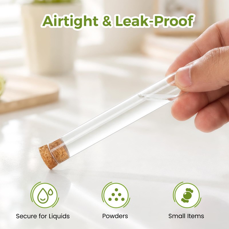 KAOPET 60Pcs Clear Plastic Test Tubes with Caps—Cork Stoppers, 15x100mm