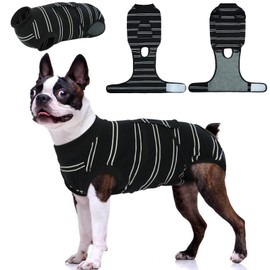 Kuoser Dog Surgery Suit Female Spay, Soft Dog Recovery Suit Male Neuter Anti Licking Dog Onesie E-Collar & Cone Alternative, Breathable Dog Surgical Suit for Surgery Recovery, Black Strips M