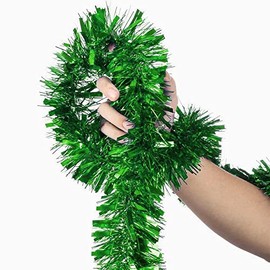 FIRST CHOICE KAYA 210cm Colorful Tinsel Garland Chunky Metallic Shiny Hanging Garlands for Christmas Tree and Other Party Decorations & Festivals - Green Tinsel
