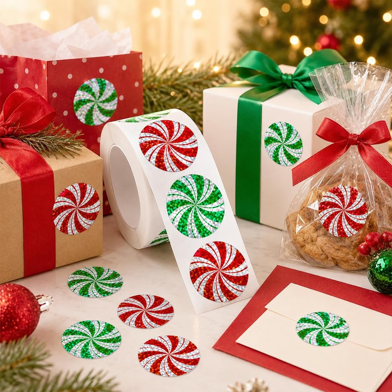 Christmas Candy Swirl Stickers 1 Inch Foil Stickers for Holiday