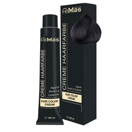 FemMas Hair Colour, Professional Cream Hair Colour with Argan Oil, Keratin & Ceramides, as Permanent Hair Colouring or Tint for Radiant, Durable Colour Results, Medium Brown Ash 4.1, 100 ml