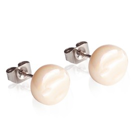 Runde Ohrstecker mit beigem Stein in Perlmuttoptik • Bunte Ohrringe für Damen • Nachhaltiger Modeschmuck aus Edelstahl & Glas • Ø 8mm