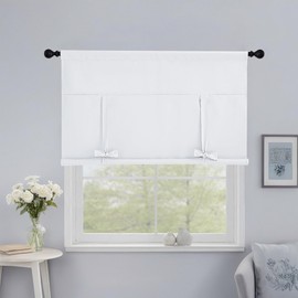 NICETOWN Pure White Room Darkening Adjustable Tie Up Shade Curtain for Kitchen Window, Door Window Blinds with Rod Pocket Top for Bathroom Nursery (1 Panel, 34 inches W x 48 inches L)