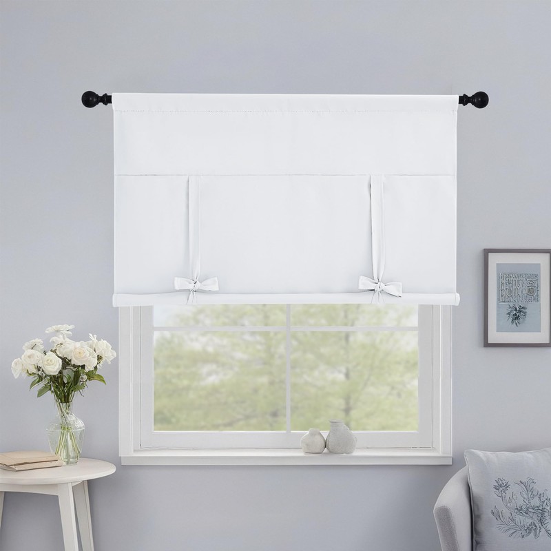 NICETOWN Pure White Room Darkening Adjustable Tie Up Shade Curtain