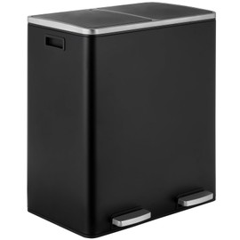 ComfyCorner 16 Gallon Rectangular Stainless Steel Trash Can, Dual Compartment Garbage Bin with Recycling Combo, Metal Dustbin Lid, Removable Liner, Indoor Hands Free Waste Bucket for Kitchen Home