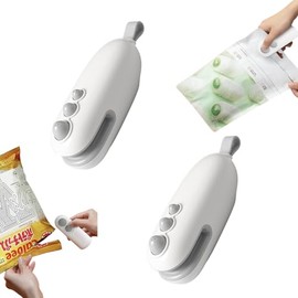 Bag Sealer, 2 in 1 Mini Bag Sealer Heat Seal and Cutter, Portable Chip Bag Sealer Heat Sealer Bag Resealer for Snacks Candies Plastic Bag Food Storage (Batteries Included) (2, white)