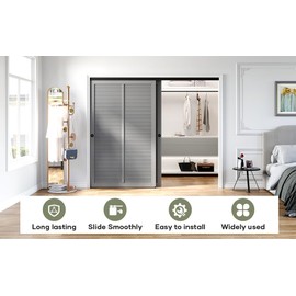 EaseLife 8FT/96in Bypass Double Sliding Pocket Door Hardware Kit, Aluminum, Black, Modern Style