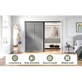 EaseLife 8FT/96in Bypass Double Sliding Pocket Door Hardware Kit, Aluminum, Black, Modern Style