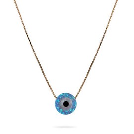 Evil Eye Necklace 14K Gold Filled Synthetic Blue Opal Pendant Adjustable Length 41cm+5cm Extension