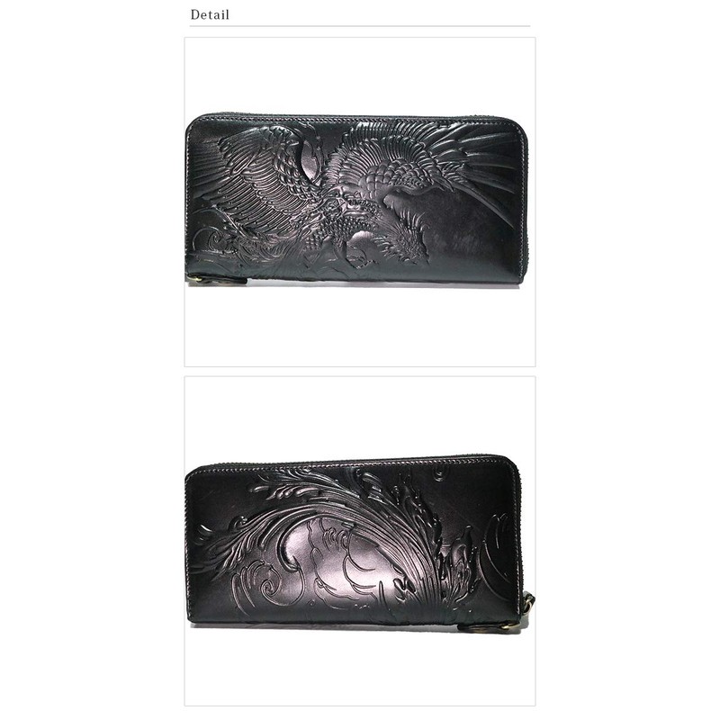 Belkut 0010124 Phoenix Embossed Genuine Leather Long Wallet, Round Zipper,