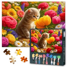 Jigsaw Puzzles 1000 Pieces for Adults, Kitten Jigsaw Puzzle, Cat Amidst a Flower 1000 Piece Puzzles, Intellectual Challenge Puzzle Educational Toy Finished Size 50x70cm