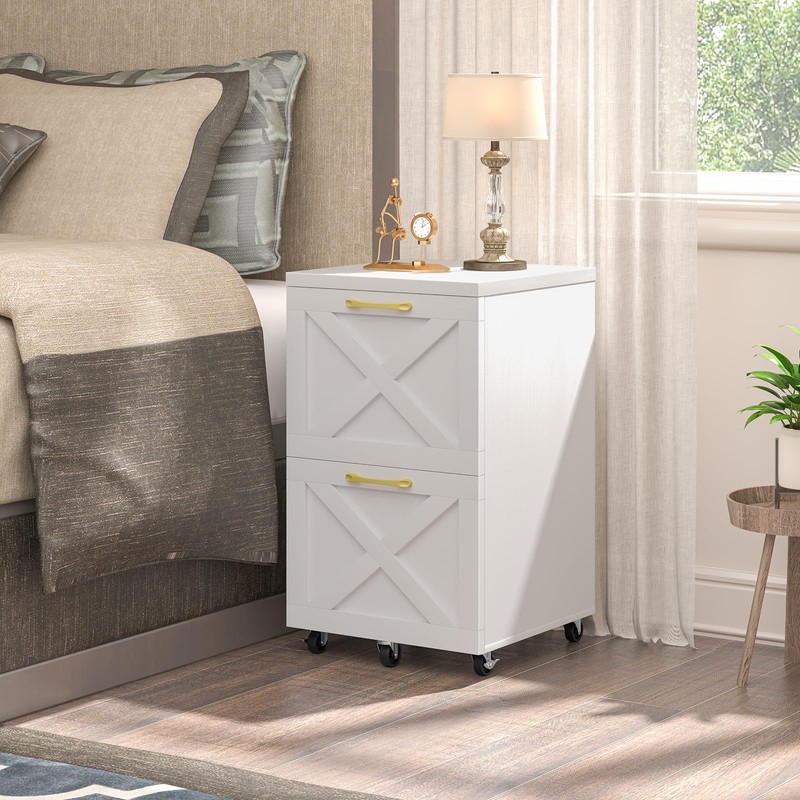 Halitaa 2 Drawer Small File Cabinet with Wheels, Farmhouse Vertical