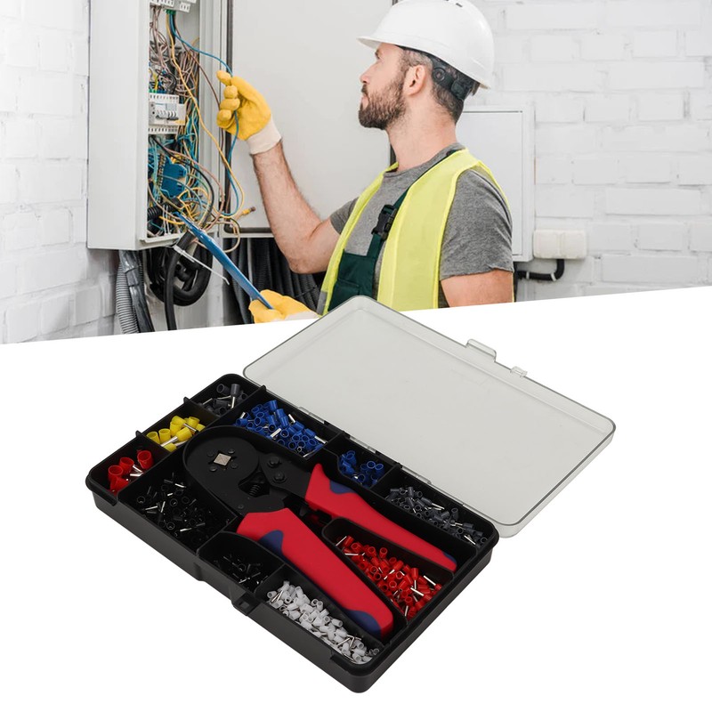 1201Pcs Electrical Wire Terminal Set Cold Pressed with Red Plier