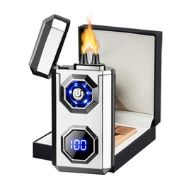 TIKIUKI Electric Lighter,Type-C Arc Lighters Rechargeable,Windproof Lighter,Plasma Lighters Rechargeable with LED Battery Display and LED Lighting, Suitable for Camping,Scented Candles(Silver)