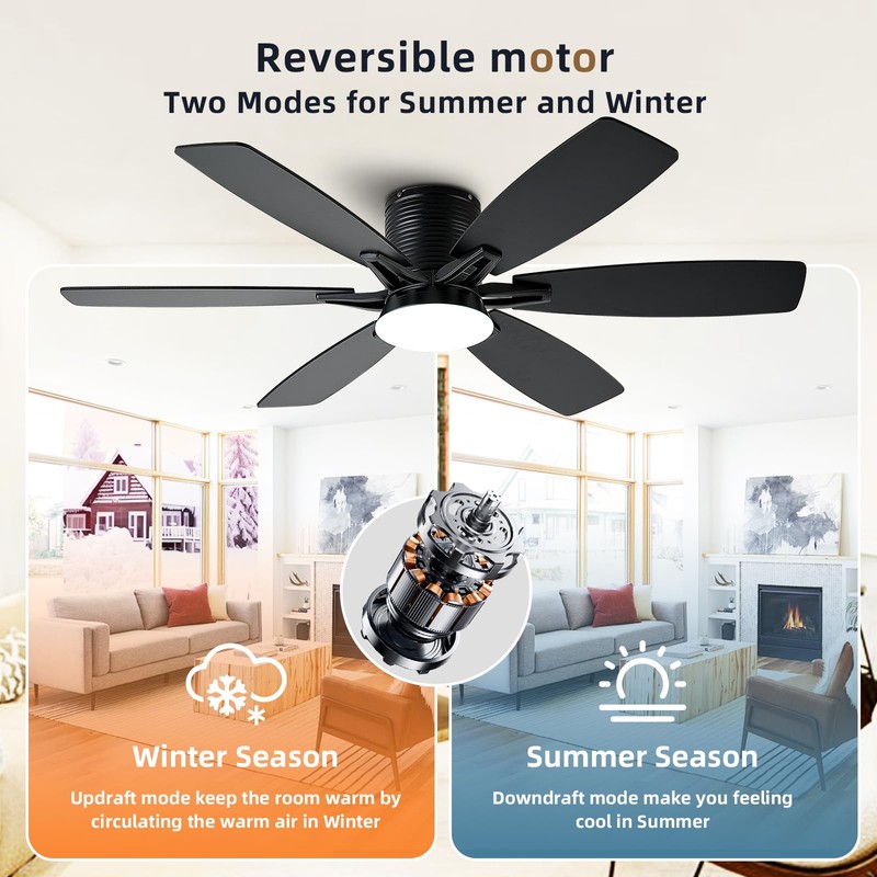 52inch Black Ceiling Fans with Lights and Remote/App Control, Low