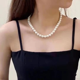 Pearl Choker Necklace for Women Minimalist Pearl Necklace Simulated Pearl Bridesmaid Wedding Trendy Jewelry Gifts (10mm)