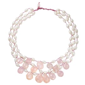 Franki Baker Faceted Natural Rose Quartz Gemstone & White Freshwater Pearl Statement Necklace