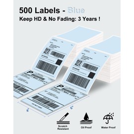 Phomemo 4x6 Thermal Labels for Shipping Label Printer - 500PCS Blue Mailing Labels - 4x6 Direct Thermal Label Fanfold Compatible with Rollo,MUNBYN,JADENS,POLONO,Nelko - Water/Oilproof - NO BPA/BPS