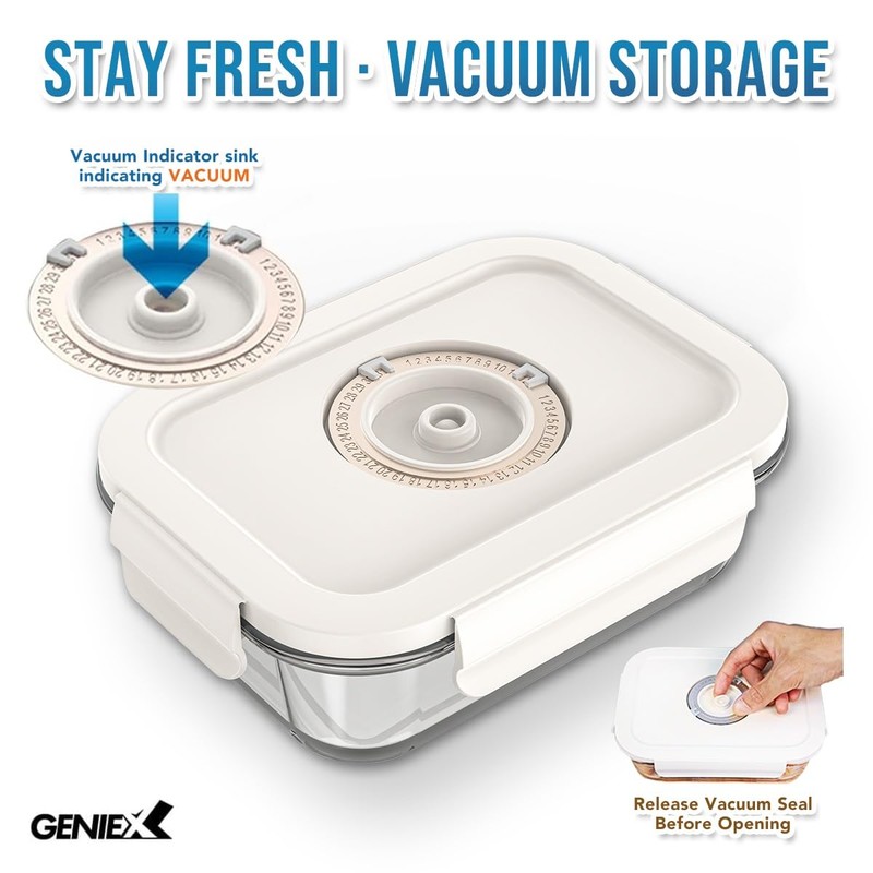 GENIEX Glass Vacuum Seal Containers for Food Storage (Sealer sold