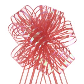 MECCANIXITY 5pcs 4 Inch Organza Large Pull Bow Metallic Gift Wrapping Bows Ribbon Chiffon Yarn Dark Red for Wedding Basket Present Christmas Valentine's Day