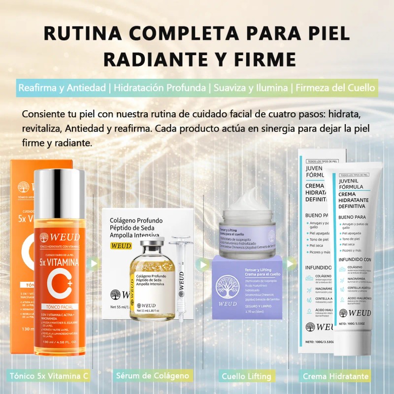 Kit Facial Weud Antiedad Firmeza: Tónico, Sérum, Ojos, Crema