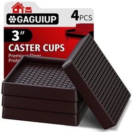Non Slip Furniture Pads- 3"x3" Square Anti Skid Caster Cups Furniture Coasters, Anti-Sliding Grippers Floor Protectors for Furniture Bed, Couch, Chair Leg, Brown(Set of 4)