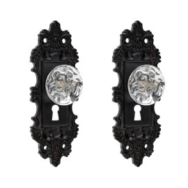 SOFFEE DESIGN 2pcs Vintage Cabinet Pull Drawer Knob, Distressed Closet Handle with Clear Crystal, Antique Door Knob with Mounting Screws for Cupboard, Kitchen Furniture - Black