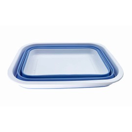 SAMMART 12L (3.17Gallon) Collapsible Tub - Portable Outdoor Picnic Tray - Portable Washing Basin - Space Saving Plastic Washtub (White/Baby Blue)